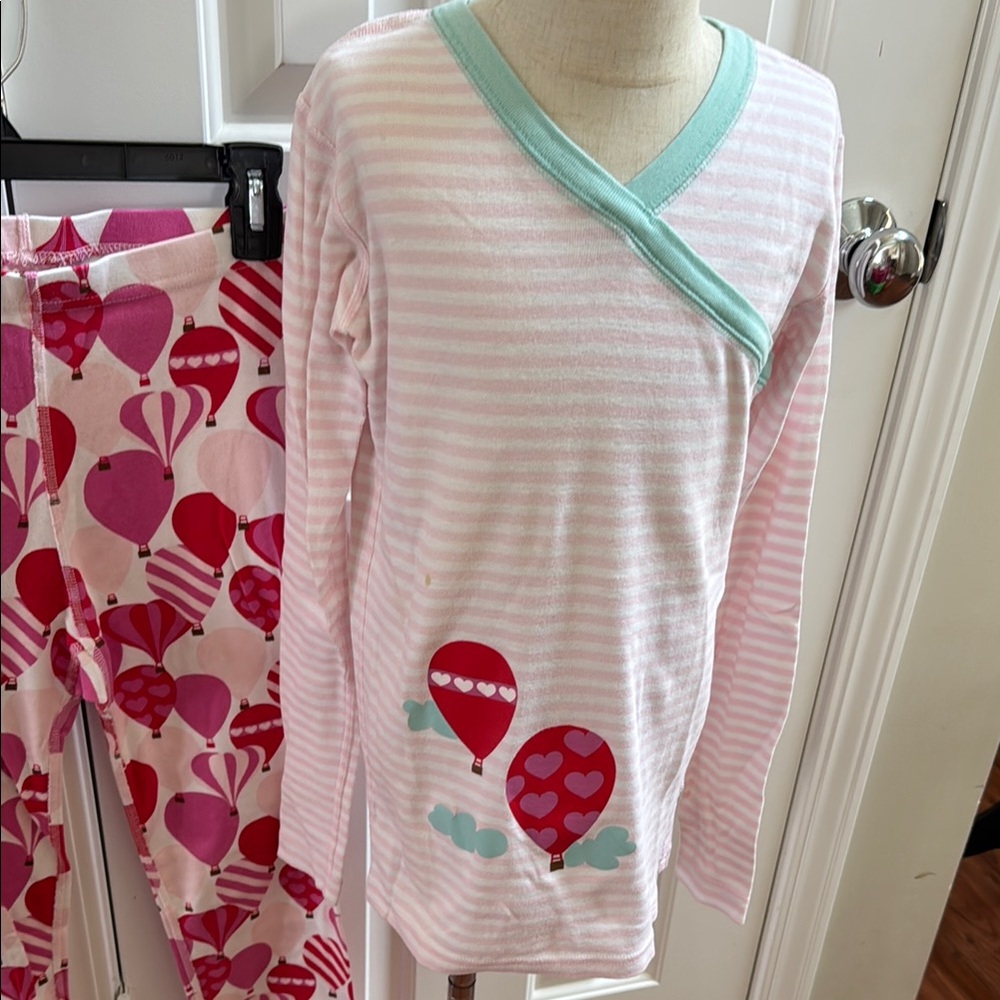 Hanna Andersson Girls Organic Cotton Pink & Red Balloon Long Johns Pajama Set - Picture 2 of 6